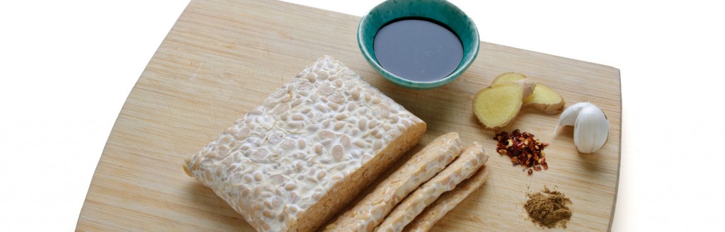 Tempeh on Cutting Board Isolated in White