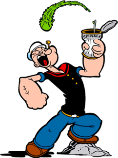 Popeye eating spinach from a can